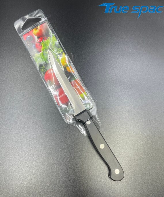 Food Grade Stainless Steel Steak Knife Serrated Design Comfortable Non slip Plastic Handle Easy to Cut