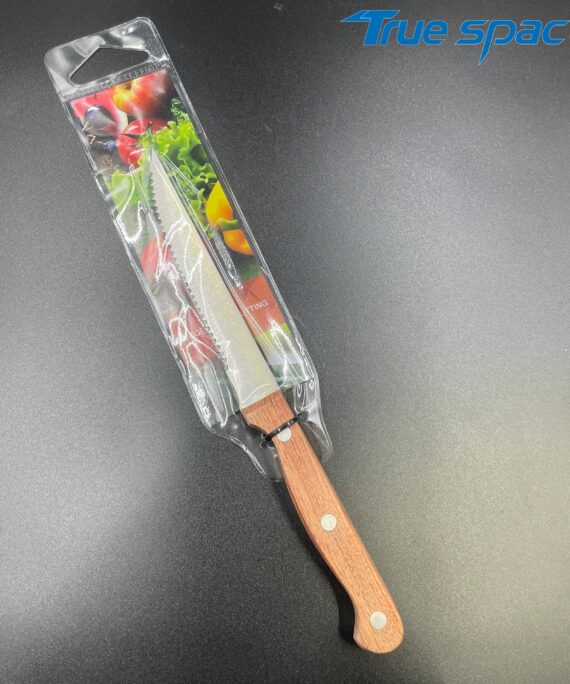 High-quality Kitchen Steak and Bread Knife Made of Stainless Steel with sharp Cutting Edge, Wooden Handle