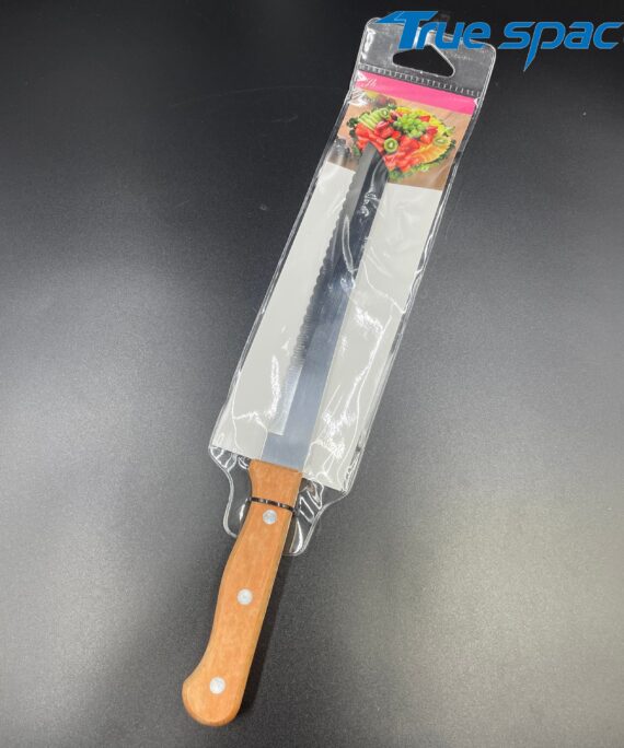 Damascus Stainless Steel Ham Slicing Knife for Chefs, Serrated Bread Knife, with Wooden Handle