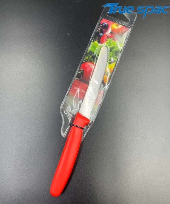 Kitchen Cooking Red Serrated Fruit and Vegetable Knife