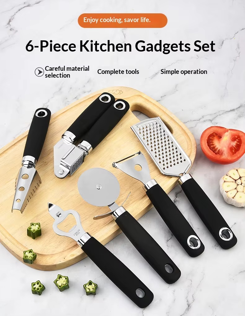 Hand-held Manual Stainless Steel Garlic Grinder Peeler Grater Kitchen Gadget Set Multi-Function 6-Piece - Image 12