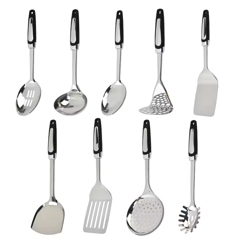 Factory Wholesale Stainless Steel Kitchenware 9 Piece Set Stir-fry Shovel Cooking Spatula Soup Spoon Colander-Modern Simplicity - Image 14