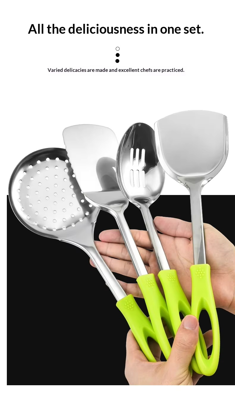 Factory Wholesale Stainless Steel Kitchen Utensils Nine-Piece Set Meat Fork Soup Spoon Spatula Anti-Slip High Temperature - Image 16