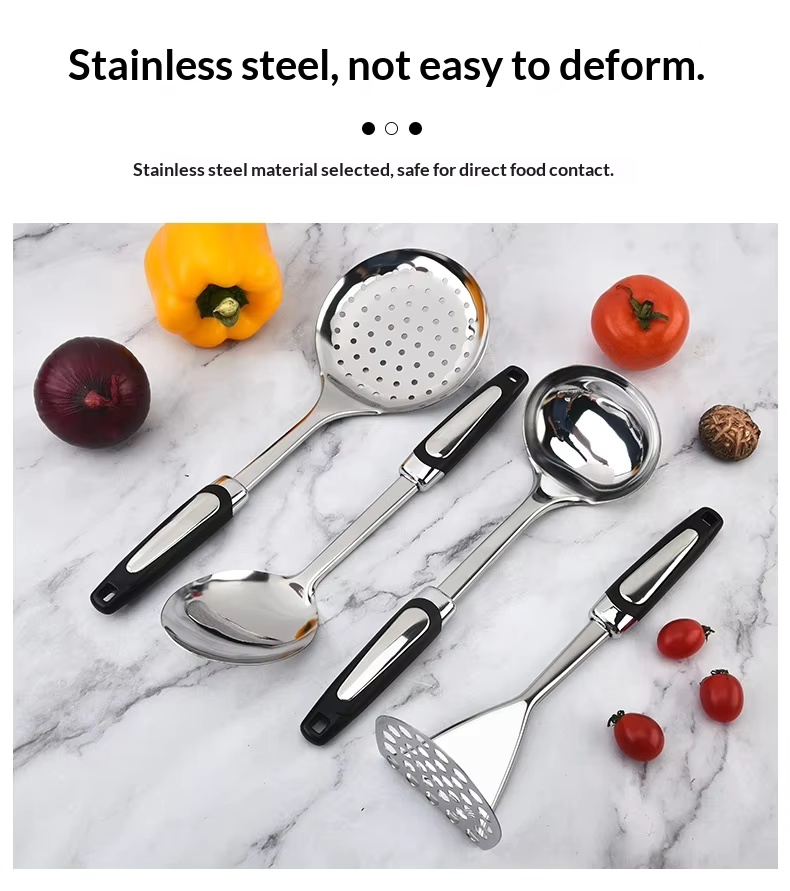 Factory Wholesale Stainless Steel Kitchenware 9 Piece Set Stir-fry Shovel Cooking Spatula Soup Spoon Colander-Modern Simplicity - Image 18