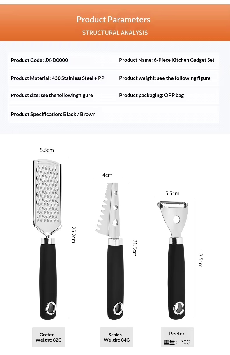 Hand-held Manual Stainless Steel Garlic Grinder Peeler Grater Kitchen Gadget Set Multi-Function 6-Piece - Image 19