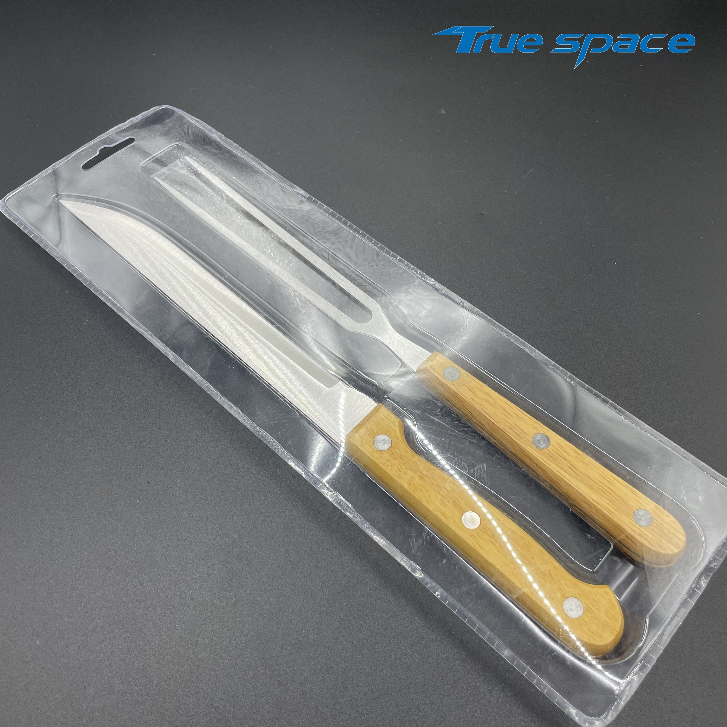 A Set of Stainless Steel Barbecue Knives and Forks with Wooden Handles for Outdoor Cooking Tools - Image 2
