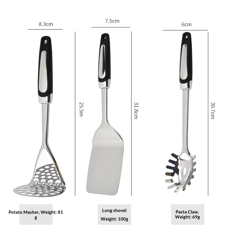 Factory Wholesale Stainless Steel Kitchenware 9 Piece Set Stir-fry Shovel Cooking Spatula Soup Spoon Colander-Modern Simplicity - Image 20