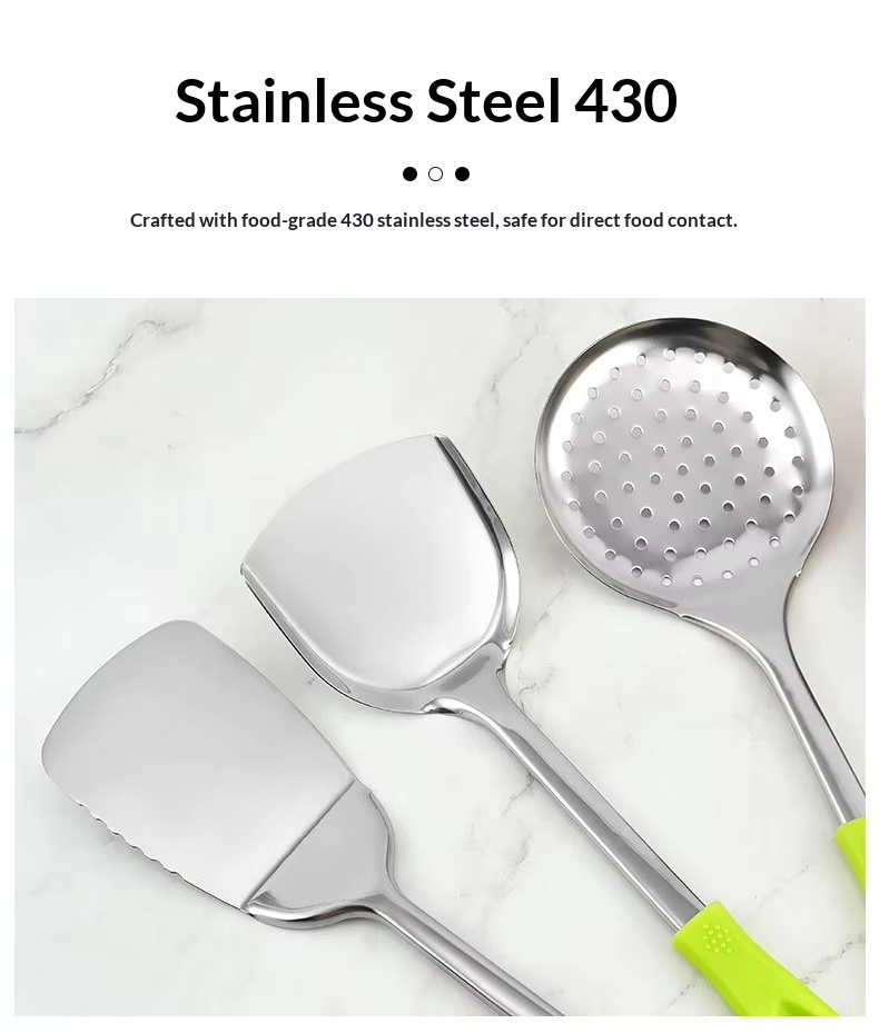 Factory Wholesale Stainless Steel Kitchen Utensils Nine-Piece Set Meat Fork Soup Spoon Spatula Anti-Slip High Temperature - Image 20