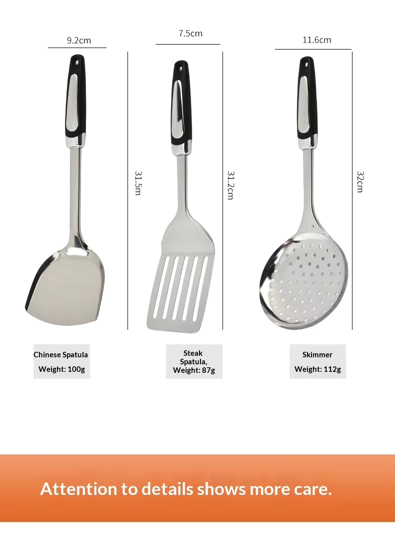 Factory Wholesale Stainless Steel Kitchenware 9 Piece Set Stir-fry Shovel Cooking Spatula Soup Spoon Colander-Modern Simplicity - Image 21
