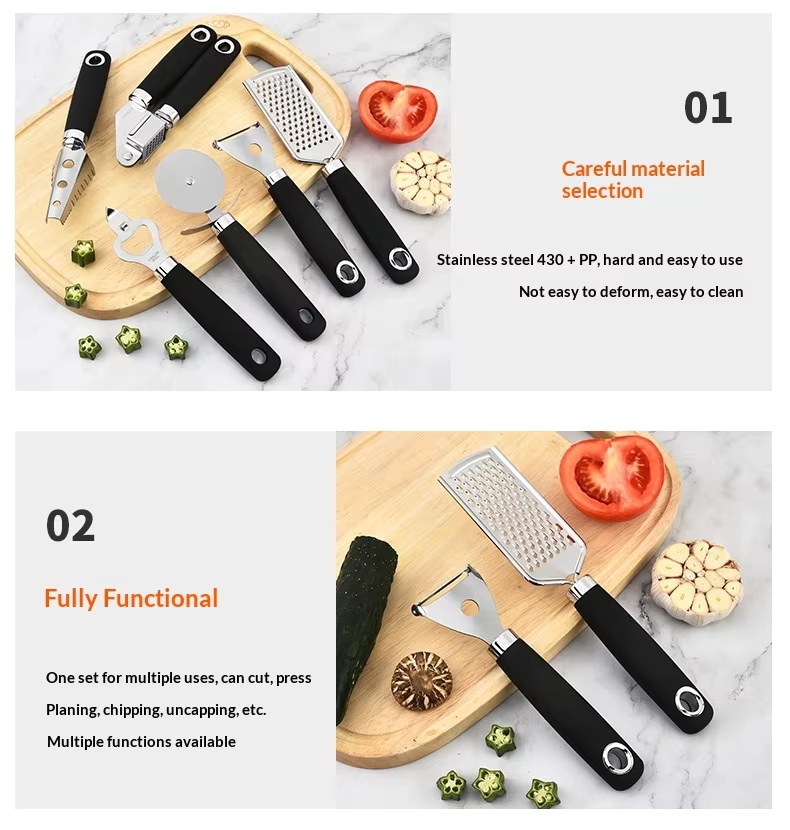 Hand-held Manual Stainless Steel Garlic Grinder Peeler Grater Kitchen Gadget Set Multi-Function 6-Piece - Image 21