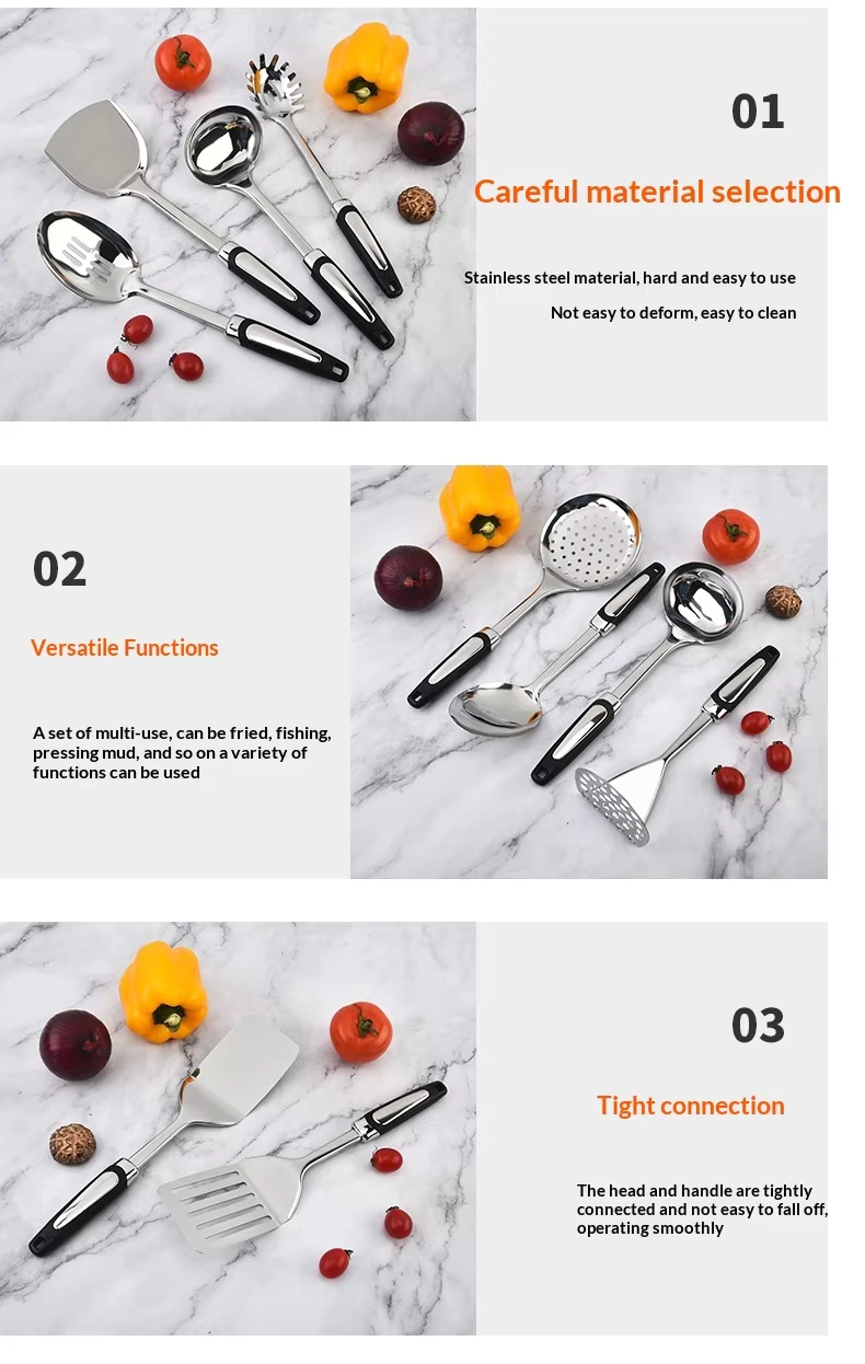 Factory Wholesale Stainless Steel Kitchenware 9 Piece Set Stir-fry Shovel Cooking Spatula Soup Spoon Colander-Modern Simplicity - Image 22