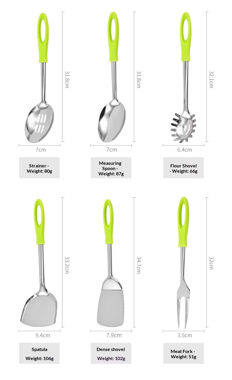 Factory Wholesale Stainless Steel Kitchen Utensils Nine-Piece Set Meat Fork Soup Spoon Spatula Anti-Slip High Temperature - Image 22