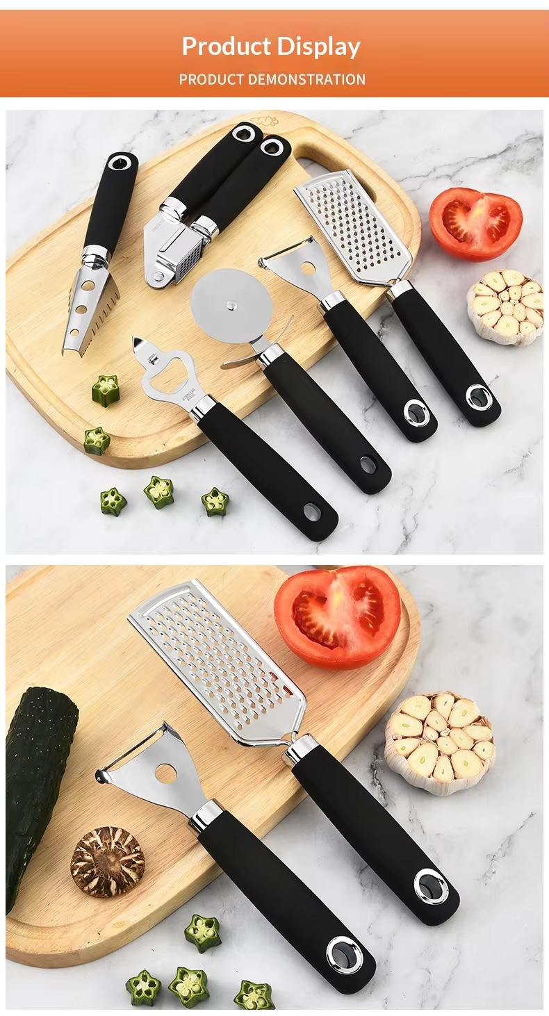 Hand-held Manual Stainless Steel Garlic Grinder Peeler Grater Kitchen Gadget Set Multi-Function 6-Piece - Image 23
