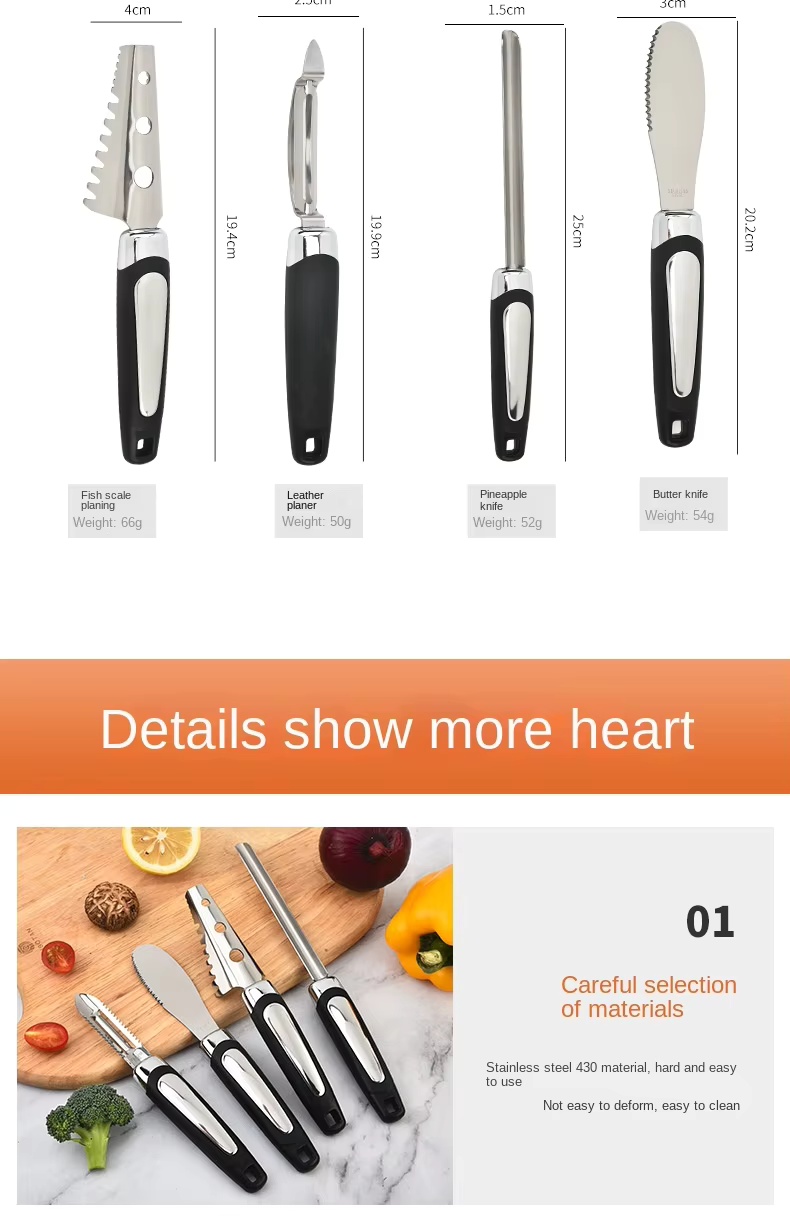 Stainless Steel Manual Kitchen Gadget Set Household Garlic Press Ice Cream Spoon Cutter Fish Scale Planer Tools Wholesale - Image 23