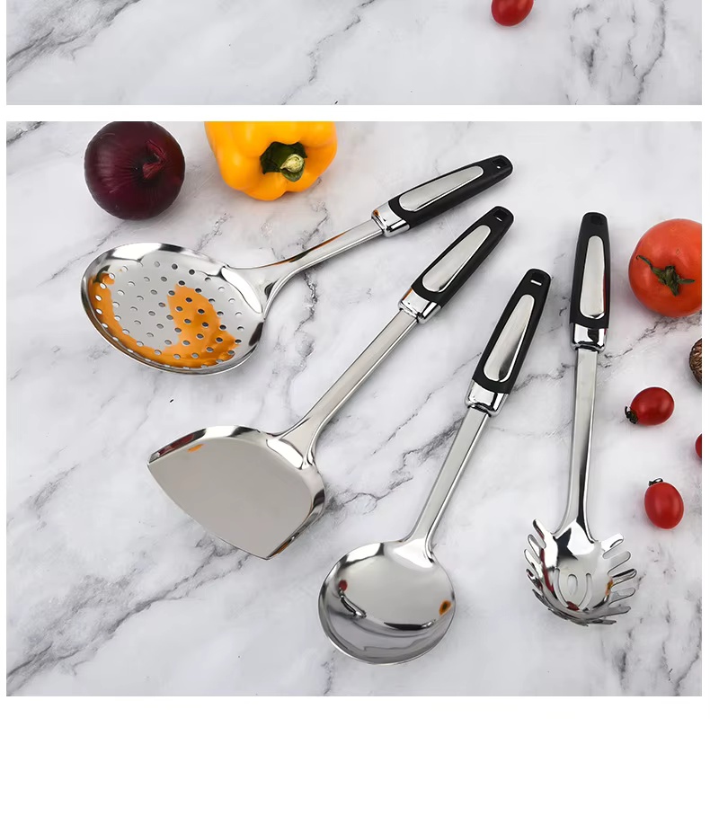 Factory Wholesale Stainless Steel Kitchenware 9 Piece Set Stir-fry Shovel Cooking Spatula Soup Spoon Colander-Modern Simplicity - Image 24