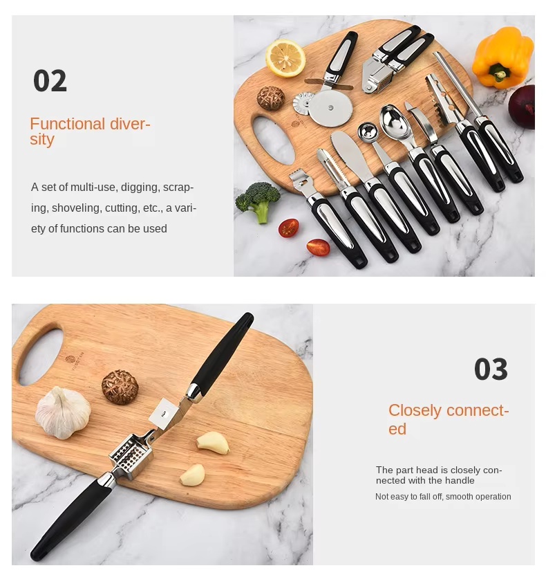 Stainless Steel Manual Kitchen Gadget Set Household Garlic Press Ice Cream Spoon Cutter Fish Scale Planer Tools Wholesale - Image 24