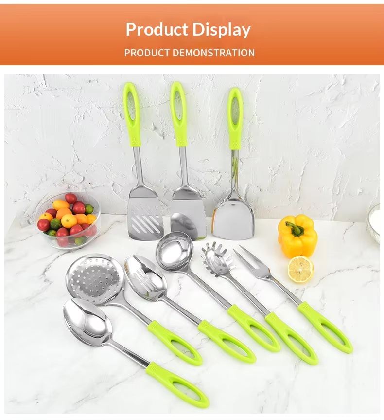 Factory Wholesale Stainless Steel Kitchen Utensils Nine-Piece Set Meat Fork Soup Spoon Spatula Anti-Slip High Temperature - Image 25