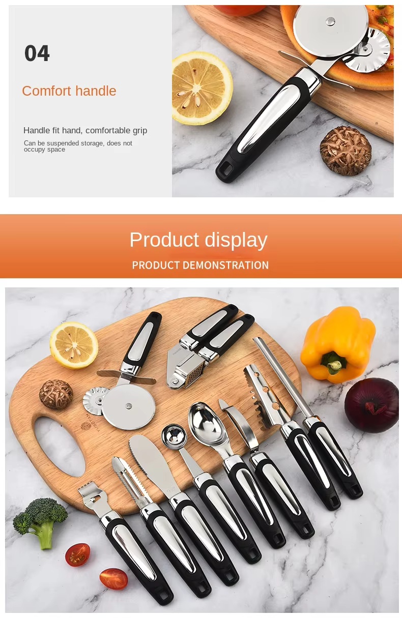 Stainless Steel Manual Kitchen Gadget Set Household Garlic Press Ice Cream Spoon Cutter Fish Scale Planer Tools Wholesale - Image 25
