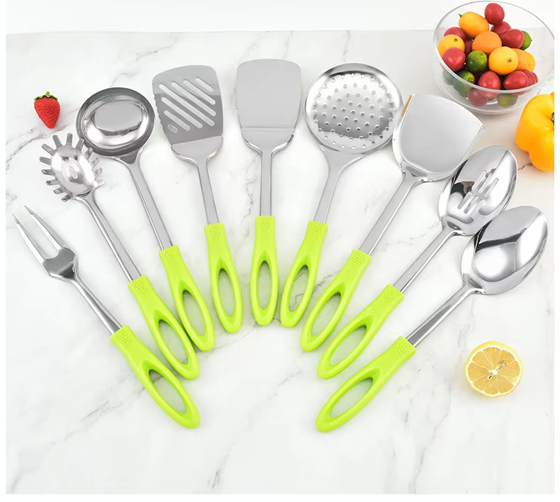 Factory Wholesale Stainless Steel Kitchen Utensils Nine-Piece Set Meat Fork Soup Spoon Spatula Anti-Slip High Temperature - Image 26