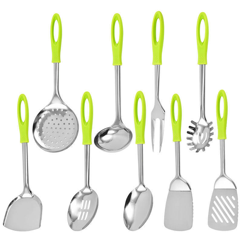 Factory Wholesale Stainless Steel Kitchen Utensils Nine-Piece Set Meat Fork Soup Spoon Spatula Anti-Slip High Temperature - Image 3