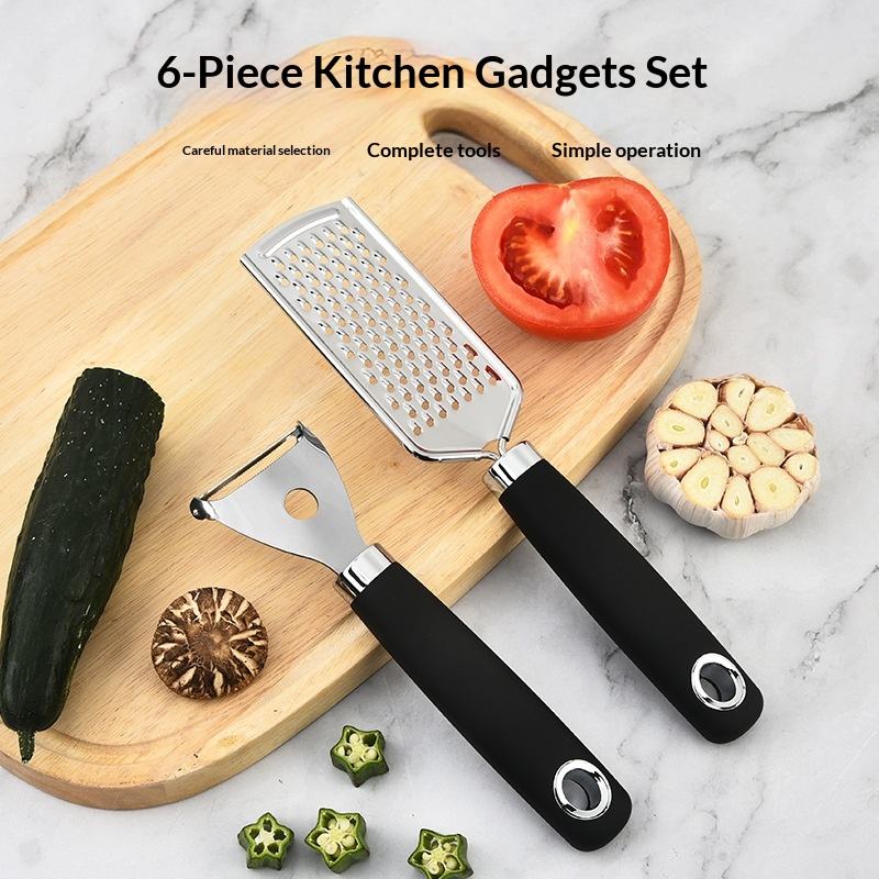 Hand-held Manual Stainless Steel Garlic Grinder Peeler Grater Kitchen Gadget Set Multi-Function 6-Piece - Image 3