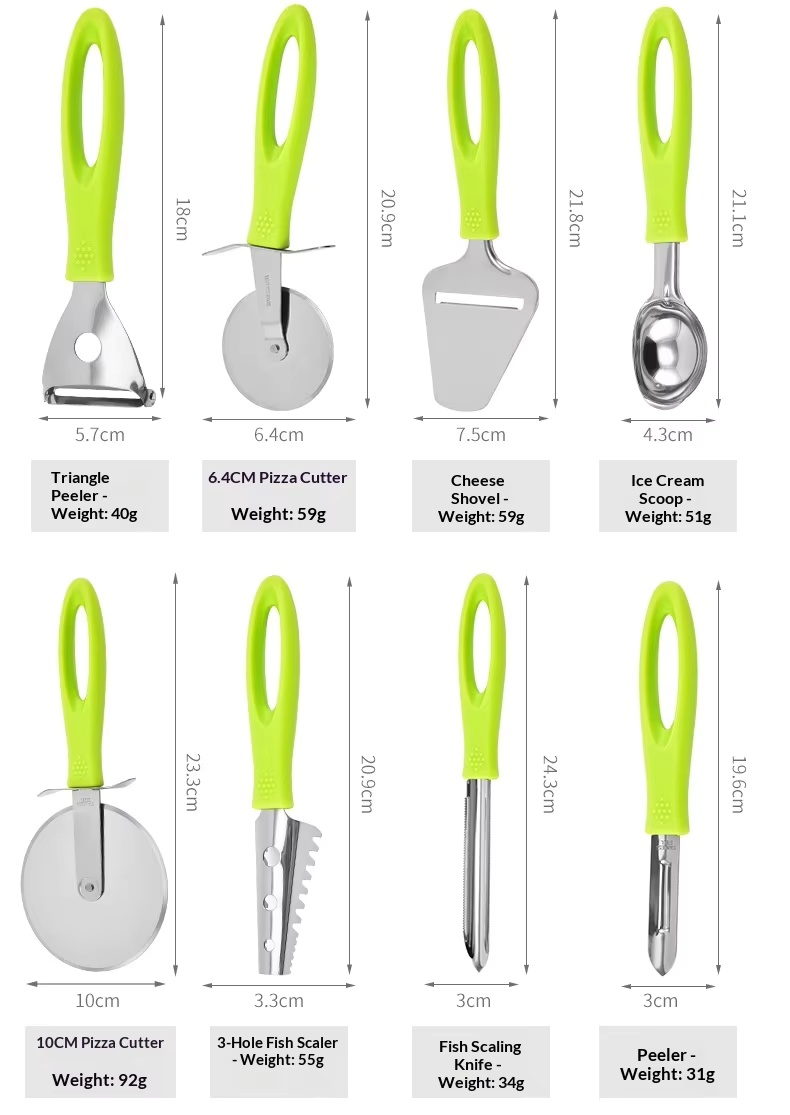 Kitchen Gadgets 15-Piece Manual Set Can Opener Ice Cream Grater Cutter Rolling Pin Garlic Press Large-Hole Handle - Image 33