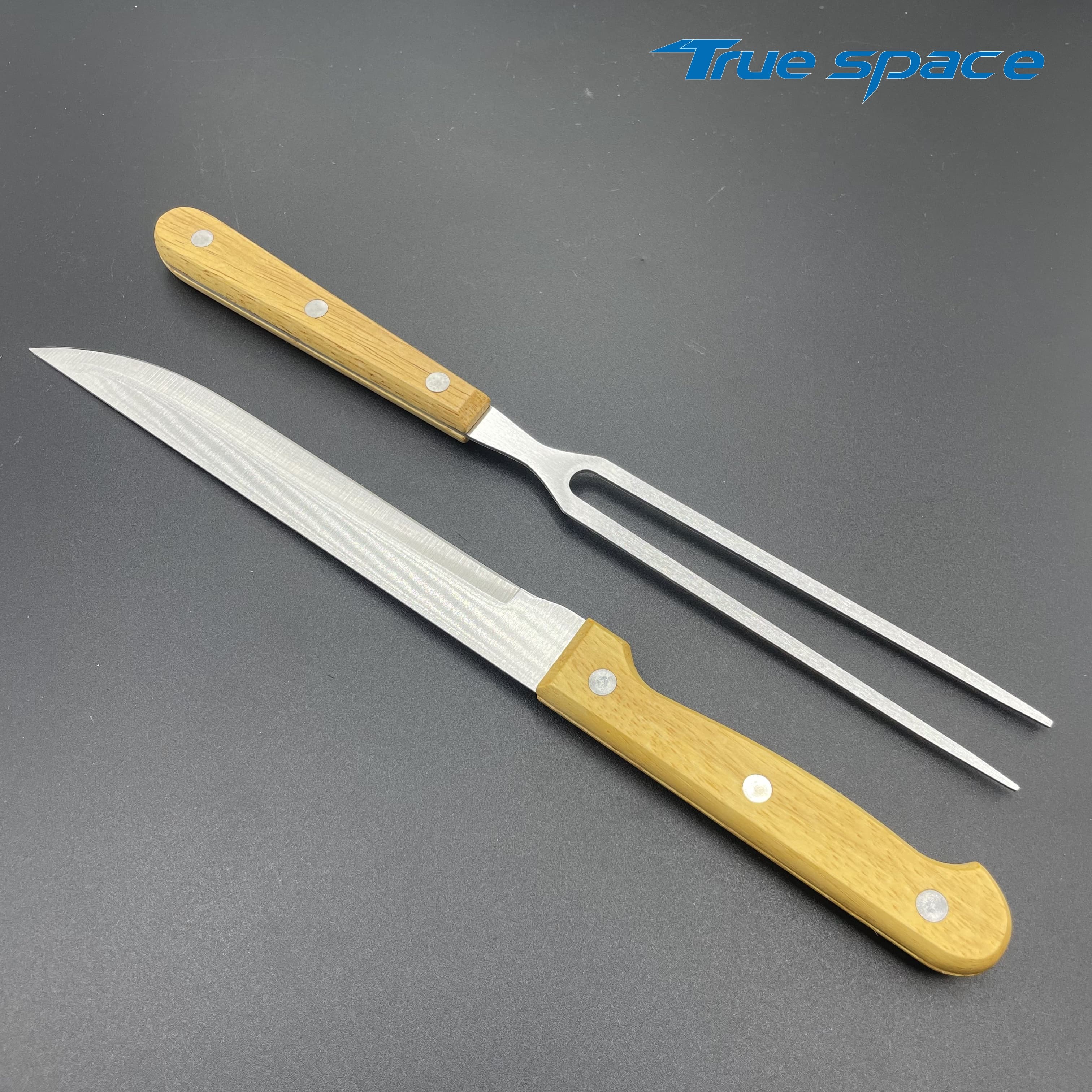 A Set of Stainless Steel Barbecue Knives and Forks with Wooden Handles for Outdoor Cooking Tools - Image 4