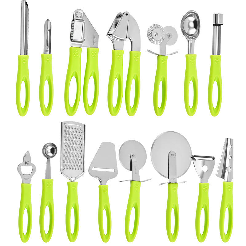 Kitchen Gadgets 15-Piece Manual Set Can Opener Ice Cream Grater Cutter Rolling Pin Garlic Press Large-Hole Handle - Image 4