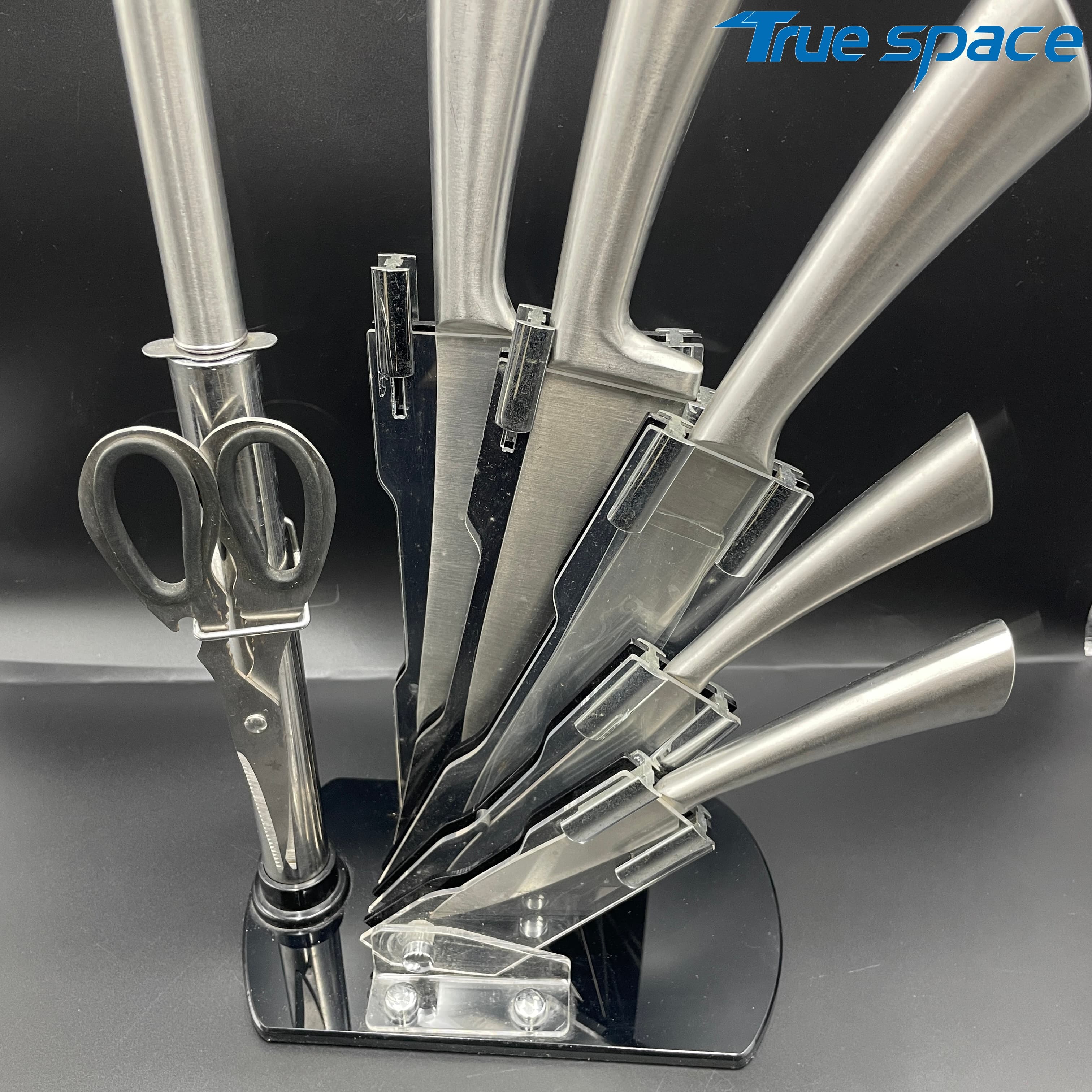 The Chef Uses a 8-piece Professional Kitchen Knife Set, Which Comes with an Acrylic Base and a Knife Sharpener - Image 4