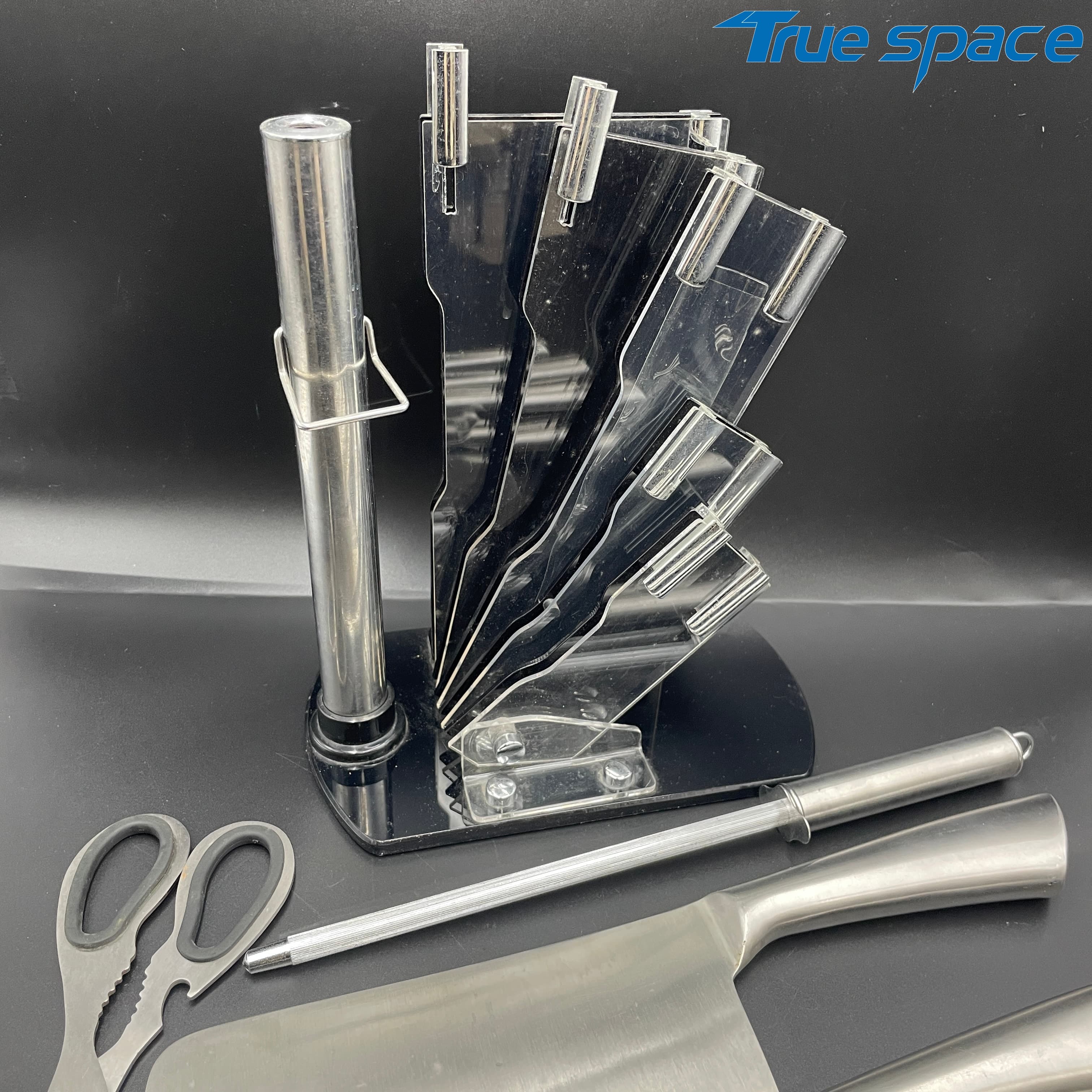 The Chef Uses a 8-piece Professional Kitchen Knife Set, Which Comes with an Acrylic Base and a Knife Sharpener - Image 41