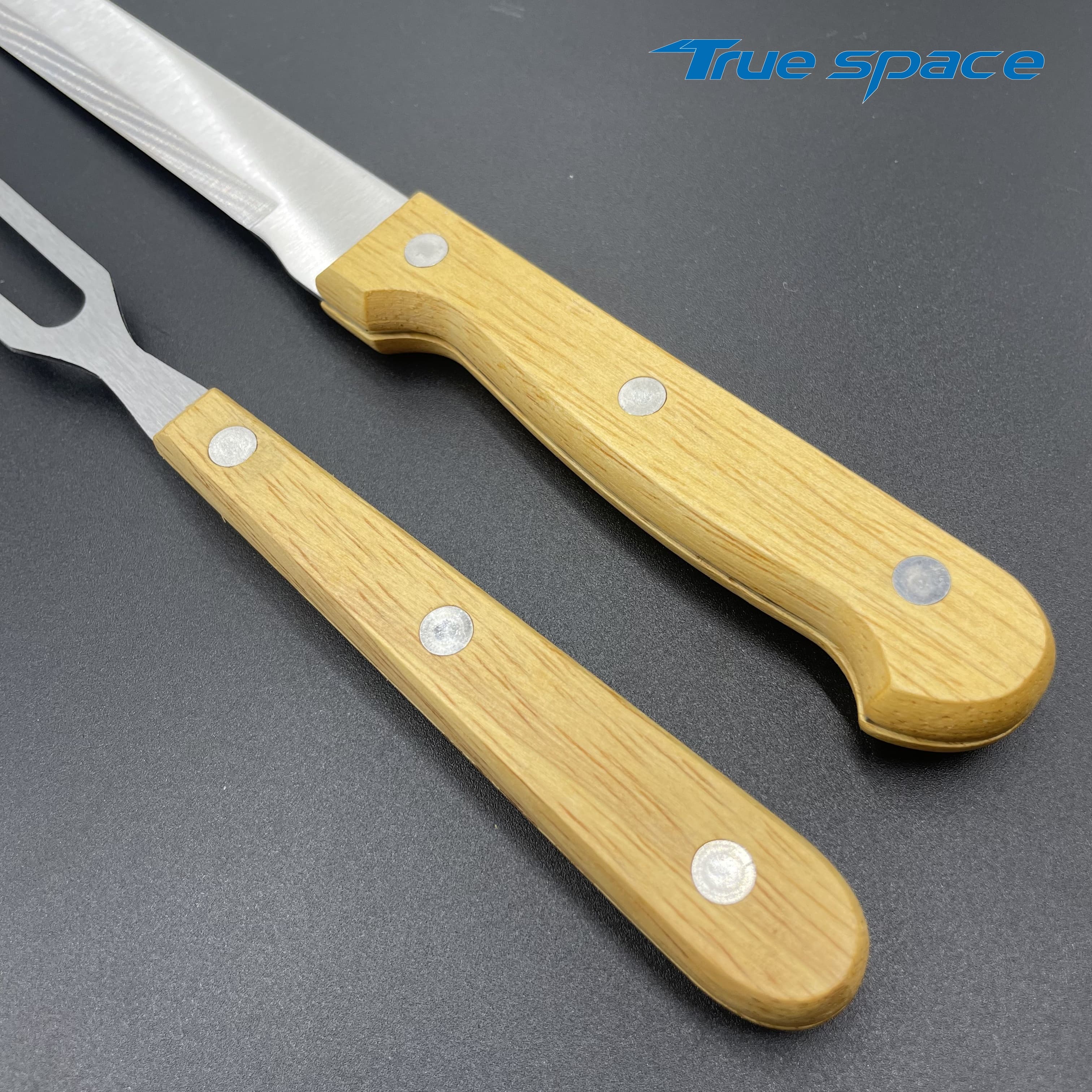 A Set of Stainless Steel Barbecue Knives and Forks with Wooden Handles for Outdoor Cooking Tools - Image 8